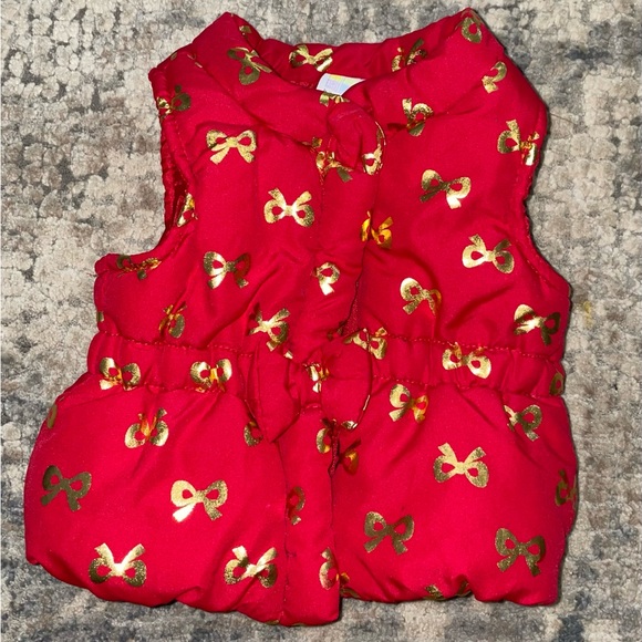 Red Puffer Vest with Gold Bow Accents size newborn - Picture 1 of 2